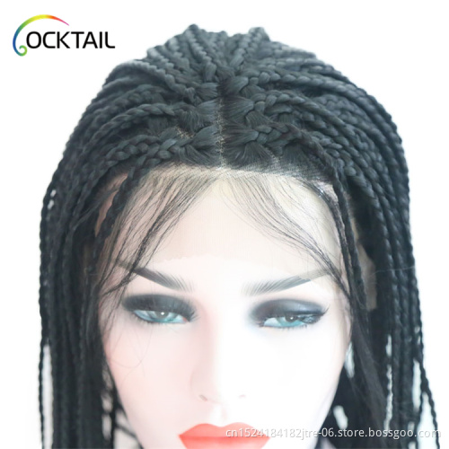 mixed color thick braided bob lace wig with baby hair, braid & bead wig, crochet braid synthetic hair wig